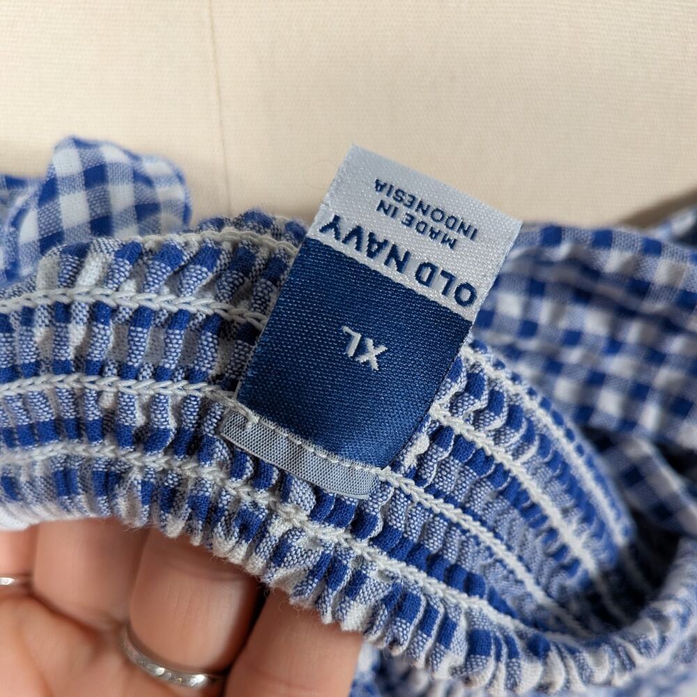 Old Navy Gingham Maxi Dress Xl Blue White Tiered Cottagecore Picnic Oz Dorothy - Picture 10 of 12